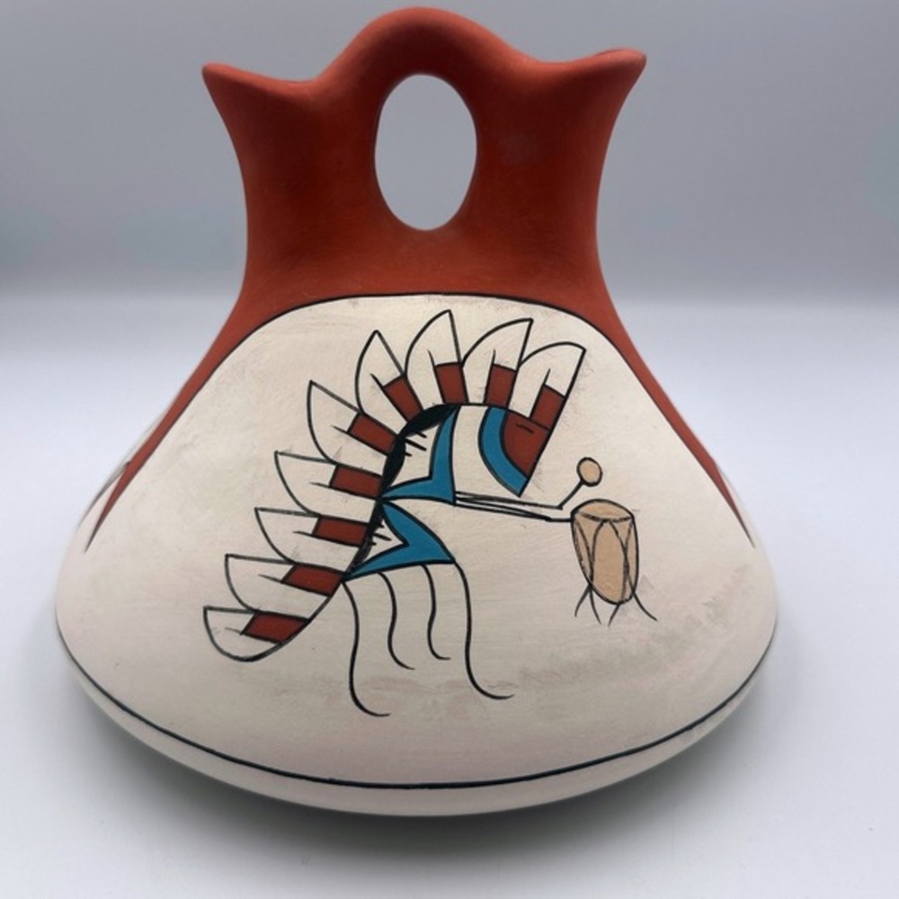 Vintage Native American‎ Navajo AZ Hand Painted Wedding Vase Kokopelli Design
